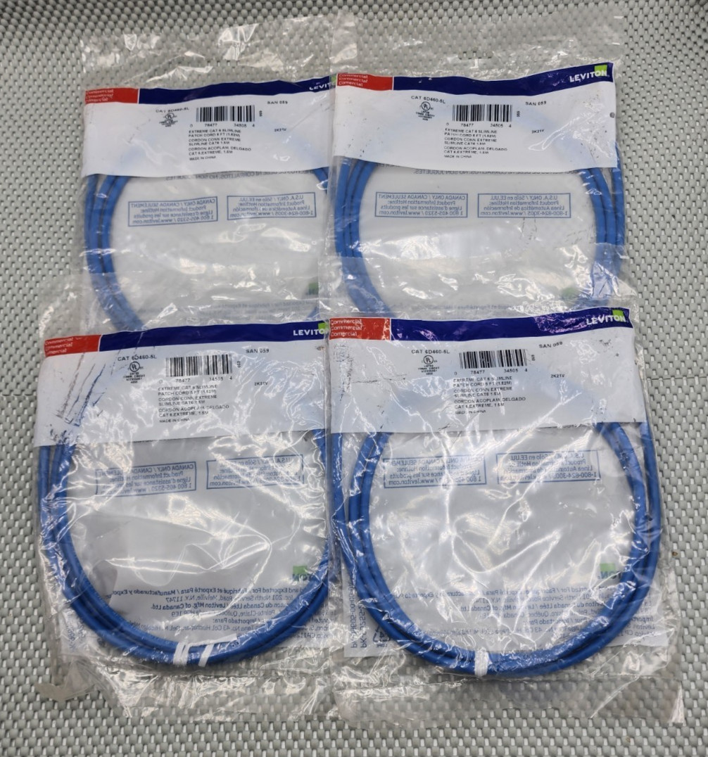 Leviton eXtreme Slimline Cat 6 Patch Cord 5 Ft. Long Blue 6D460-5L (LOT OF 4)