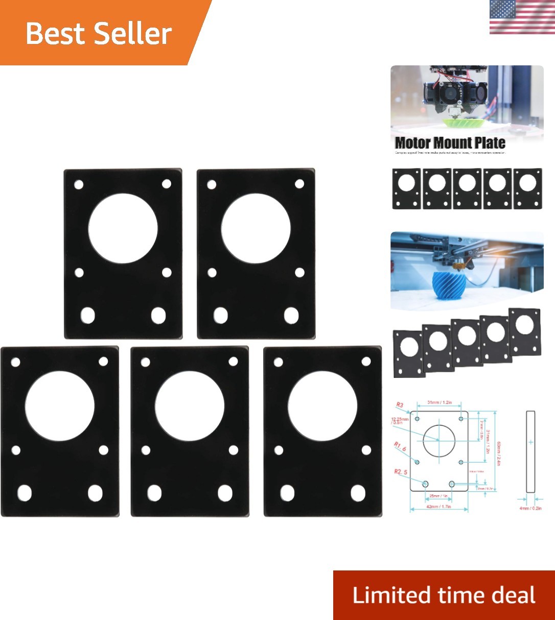 5 Pcs Gantry Plate, 3D Printer Stepper Motor Mounting Plate, Aluminum Plate w...