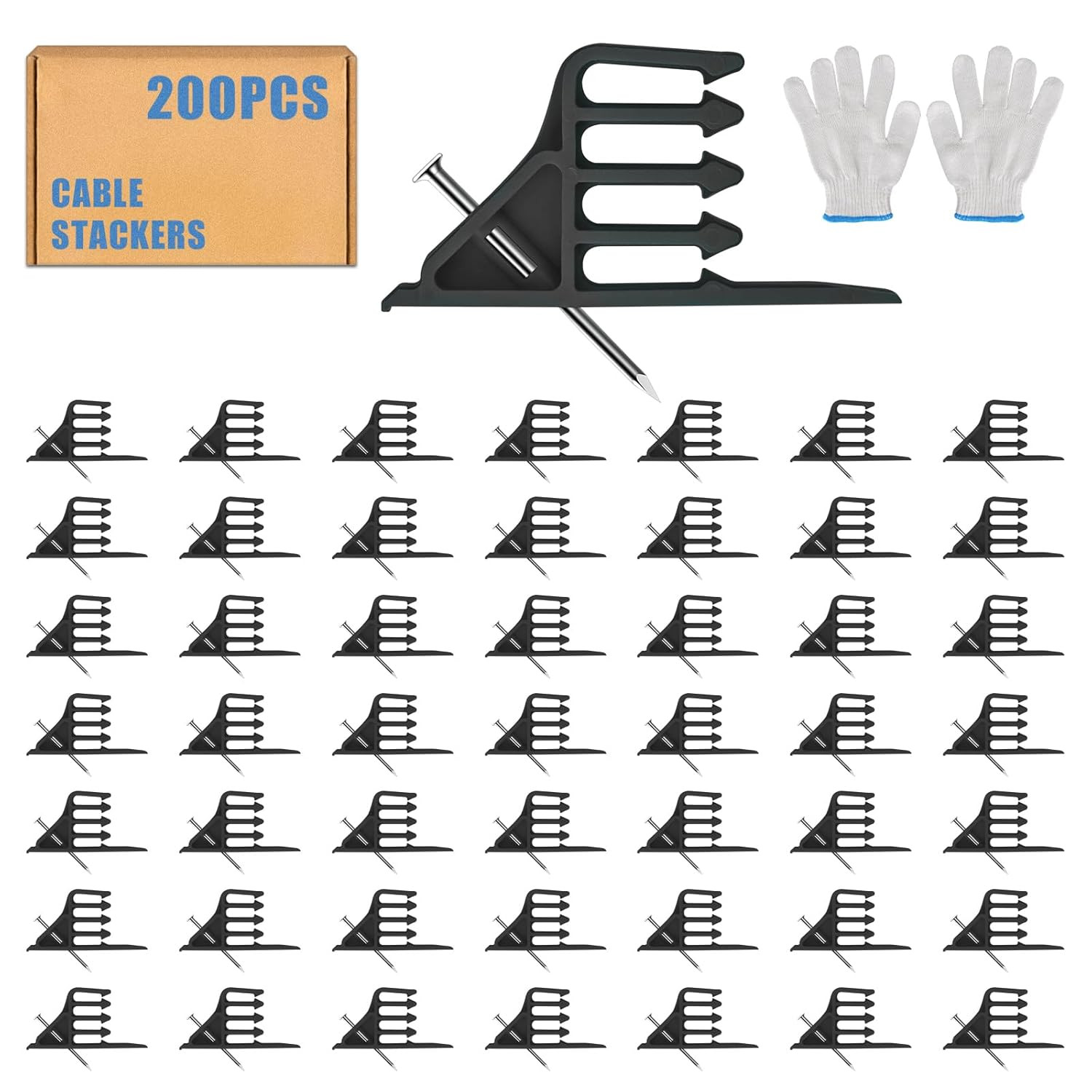Cable Stackers 200Pcs, Cable Stapler Clips with Steel Nails, Multi-Purpose Elect