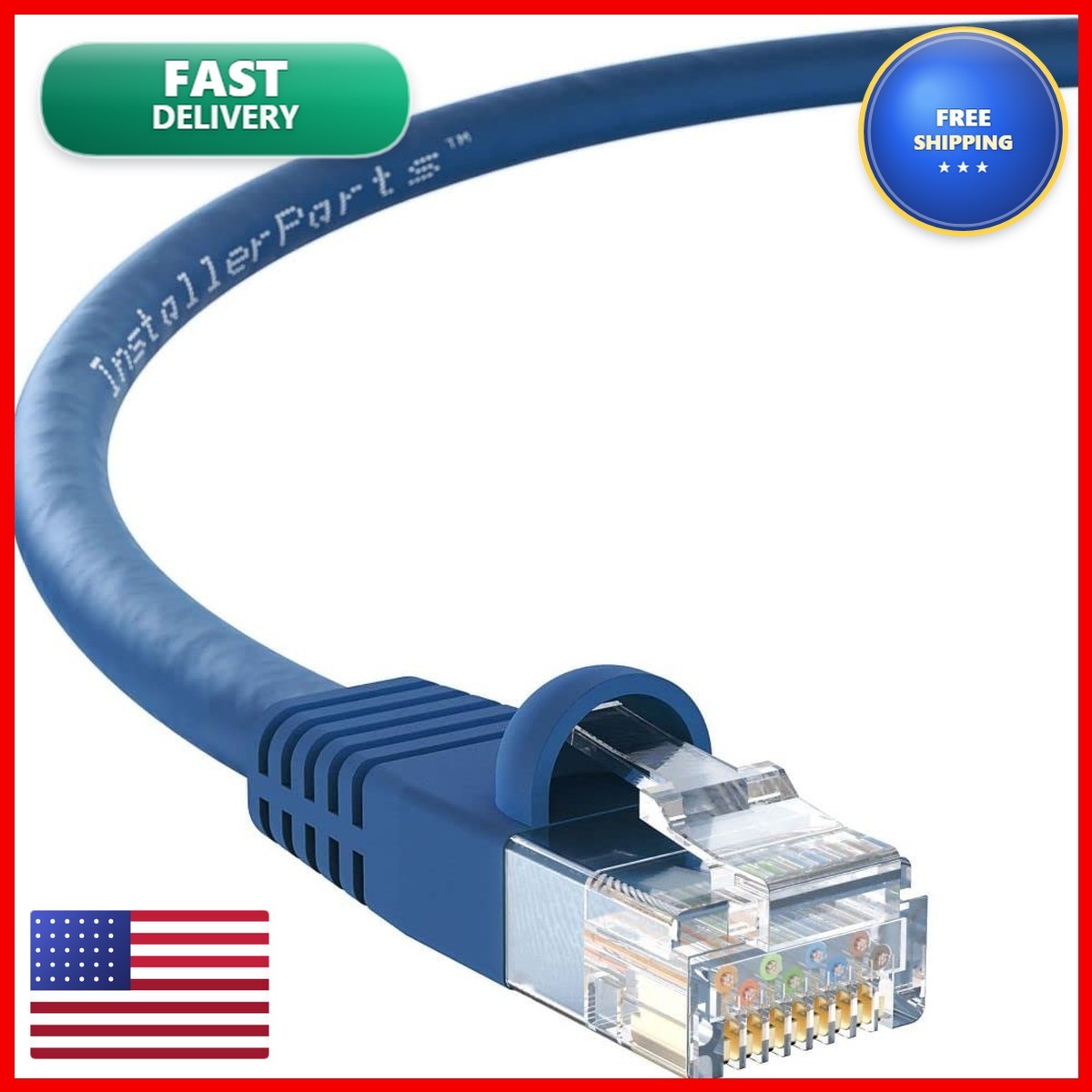 InstallerParts (10 Pack Ethernet Cable CAT5E Cable UTP Booted 5 FT - Blue