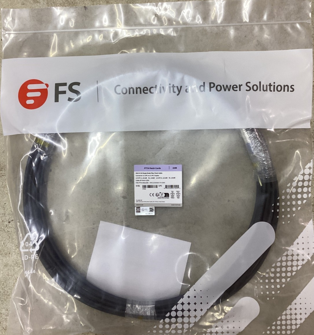 Lot of 3 FS 20M FTTA Fiber Patch Cords - OS2 9/125 SM - LC UPC Duplex - New Seal
