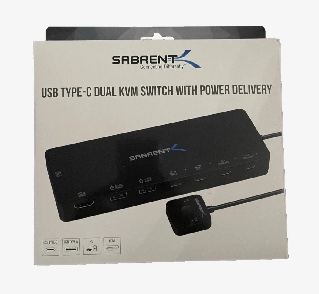 SABRENT KVM Switch USB-C, 1 PC to Dual Displays, 60 Watt Power Delivery *SEALED*