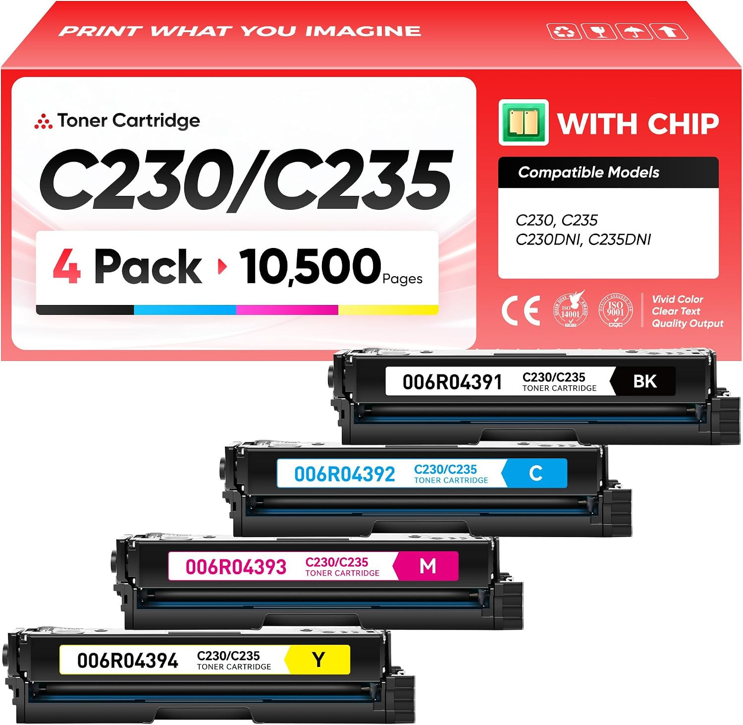 C230 C235 Toner Cartridge High-Capacity 4-Pack Black Cyan Magenta Yellow Replace