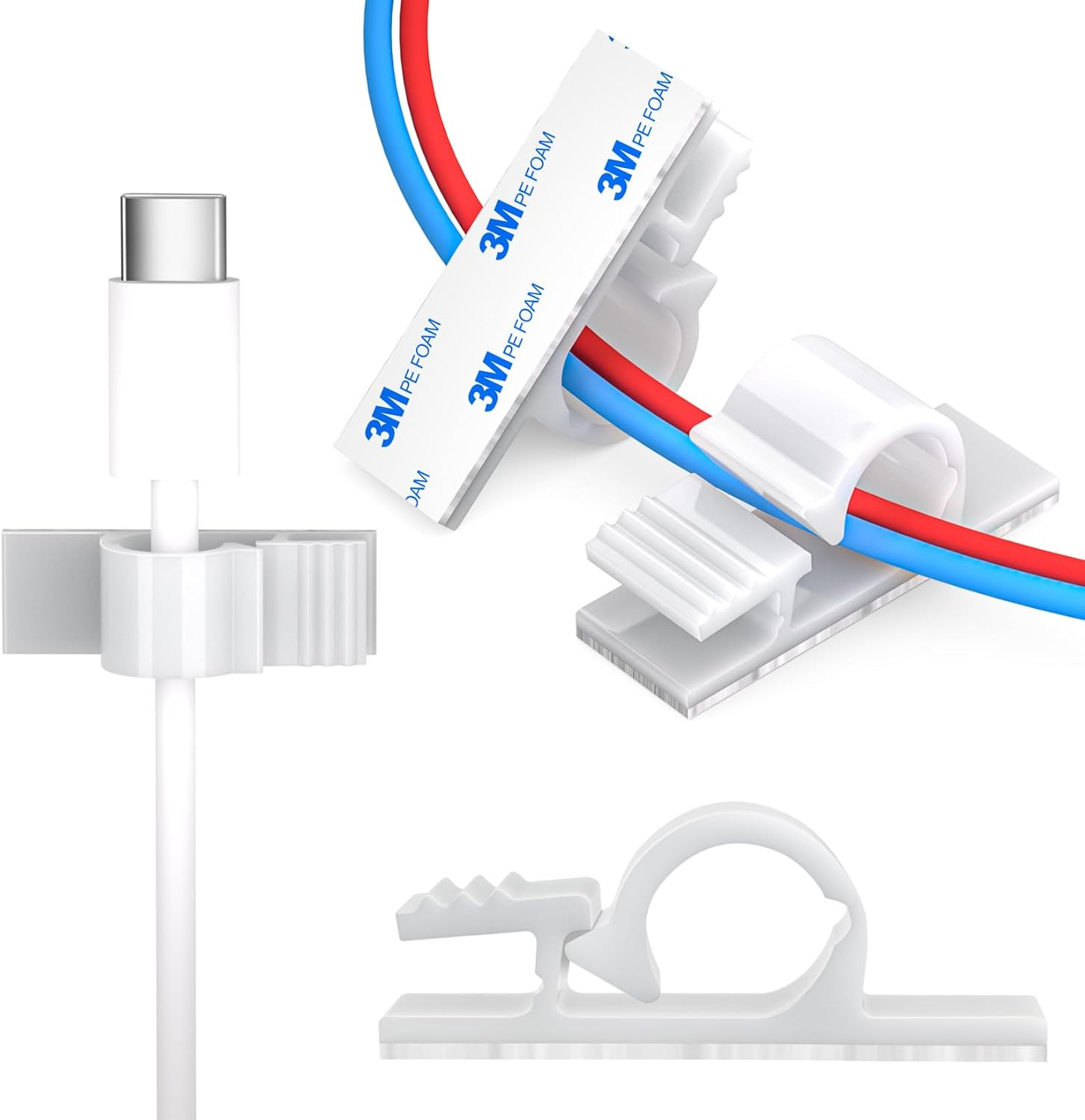 100Pcs Adhesive Cable Wire Clips White, Outdoor Cable Management Wire