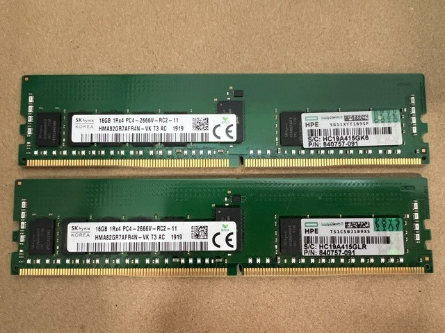 Lot (2) HPE / SK hynix 16GB DDR4-2666 RDIMM Server RAM 840757-091