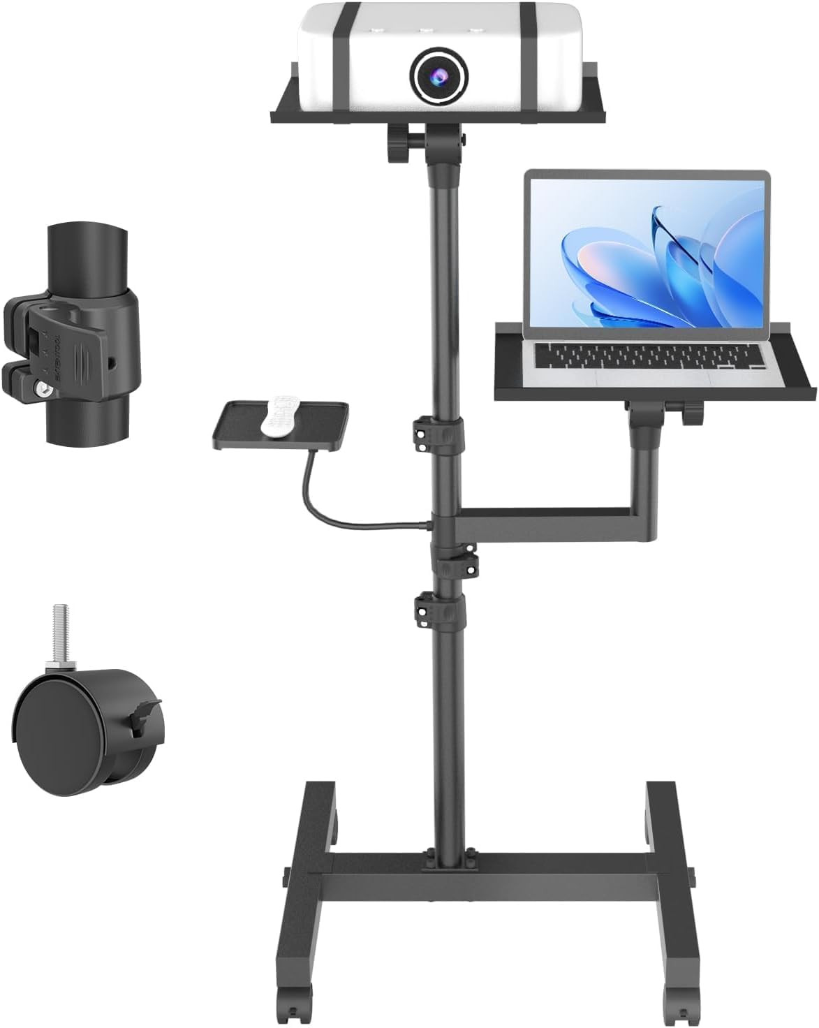 2 Shelves Mobile Projector Stand, Rolling Laptop Stand Adjustable Height to 47 I
