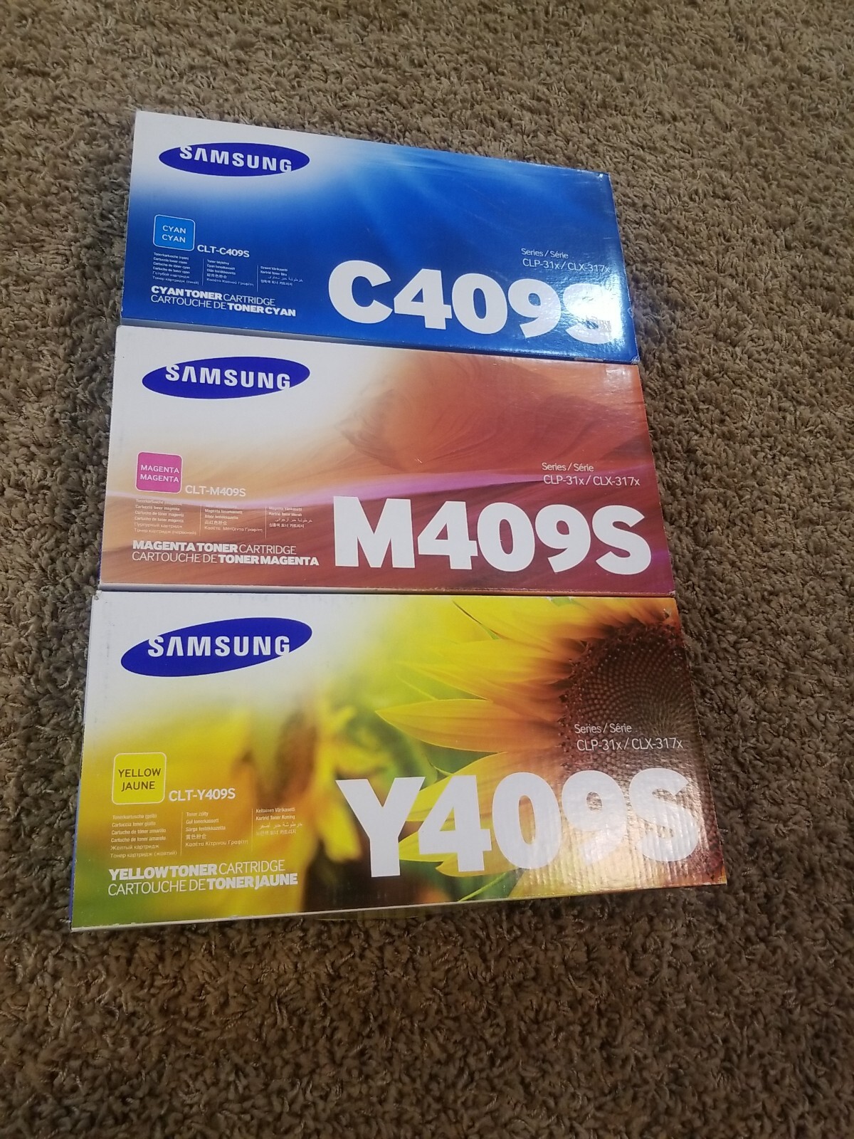 New 3PK Genuine Samsung Laser Toner Catridges CLT-C409S, CLT-M409S, CLT-Y409S