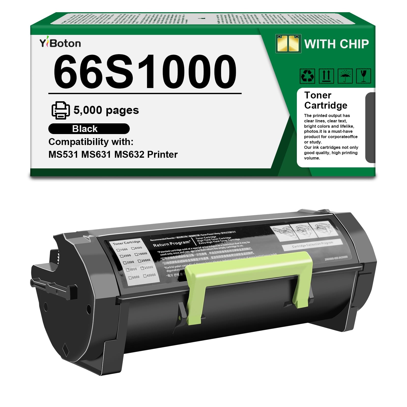 YiBoton High Yield 66S1000 Black Toner Cartridge with Medium, YBT-66S1000 BK