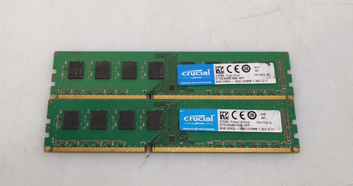 Lot 2x 8GB (16GB) Micron Crucial CT102464BD160B.16FP PC3-12800 1600MHz UDIMM Mem