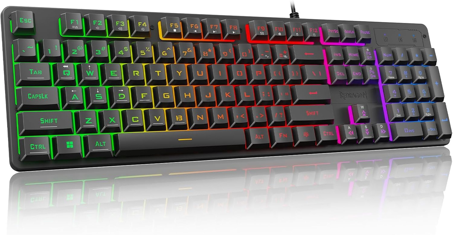 104 Keys Wired Gaming Keyboard Rainbow LED Mechanical Feel Anti Ghosting RGB