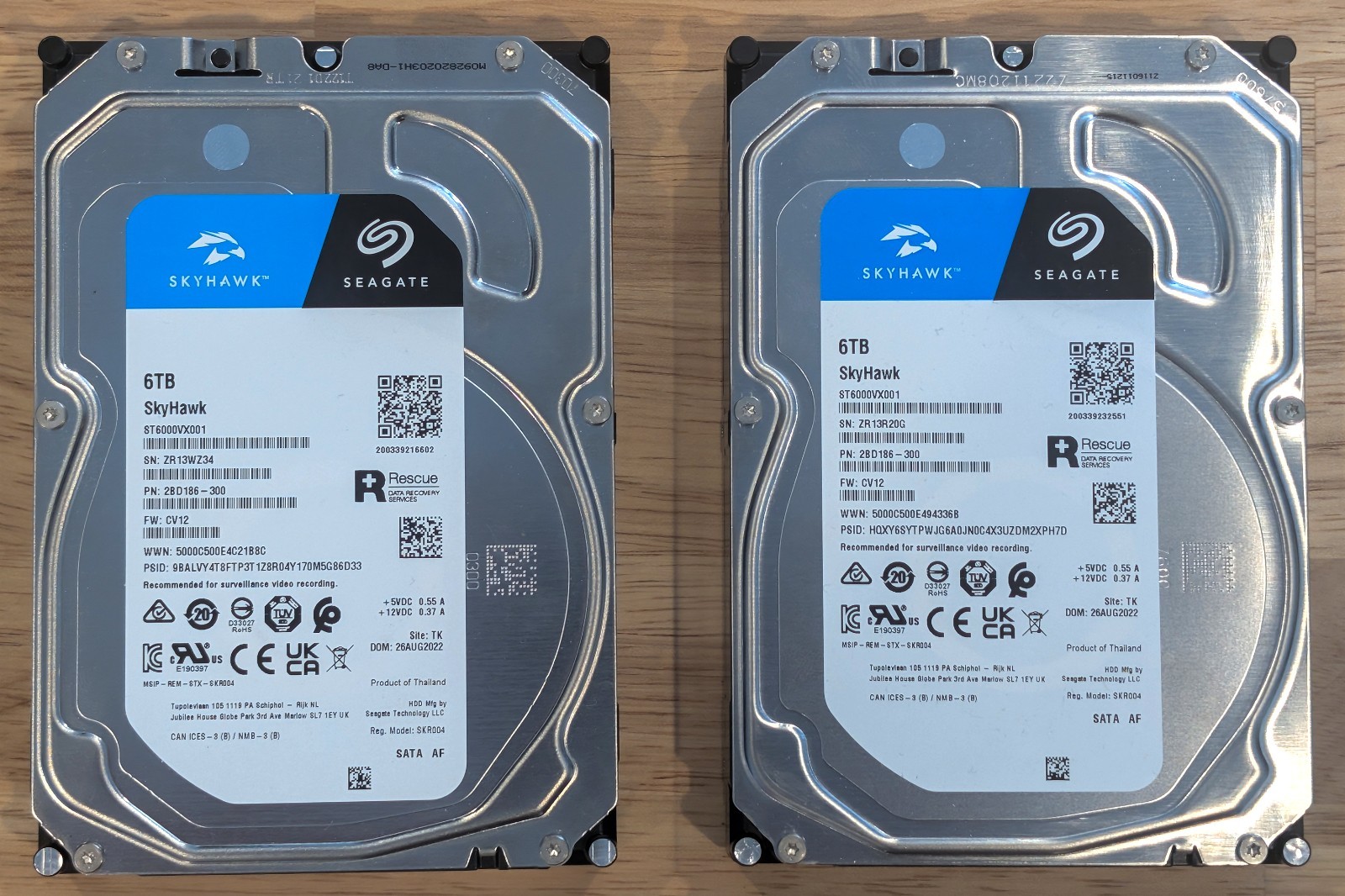 Pair of 2 Seagate SkyHawk 6TB Surveillance HDD 3.5" SATA (ST6000VX001) Tested