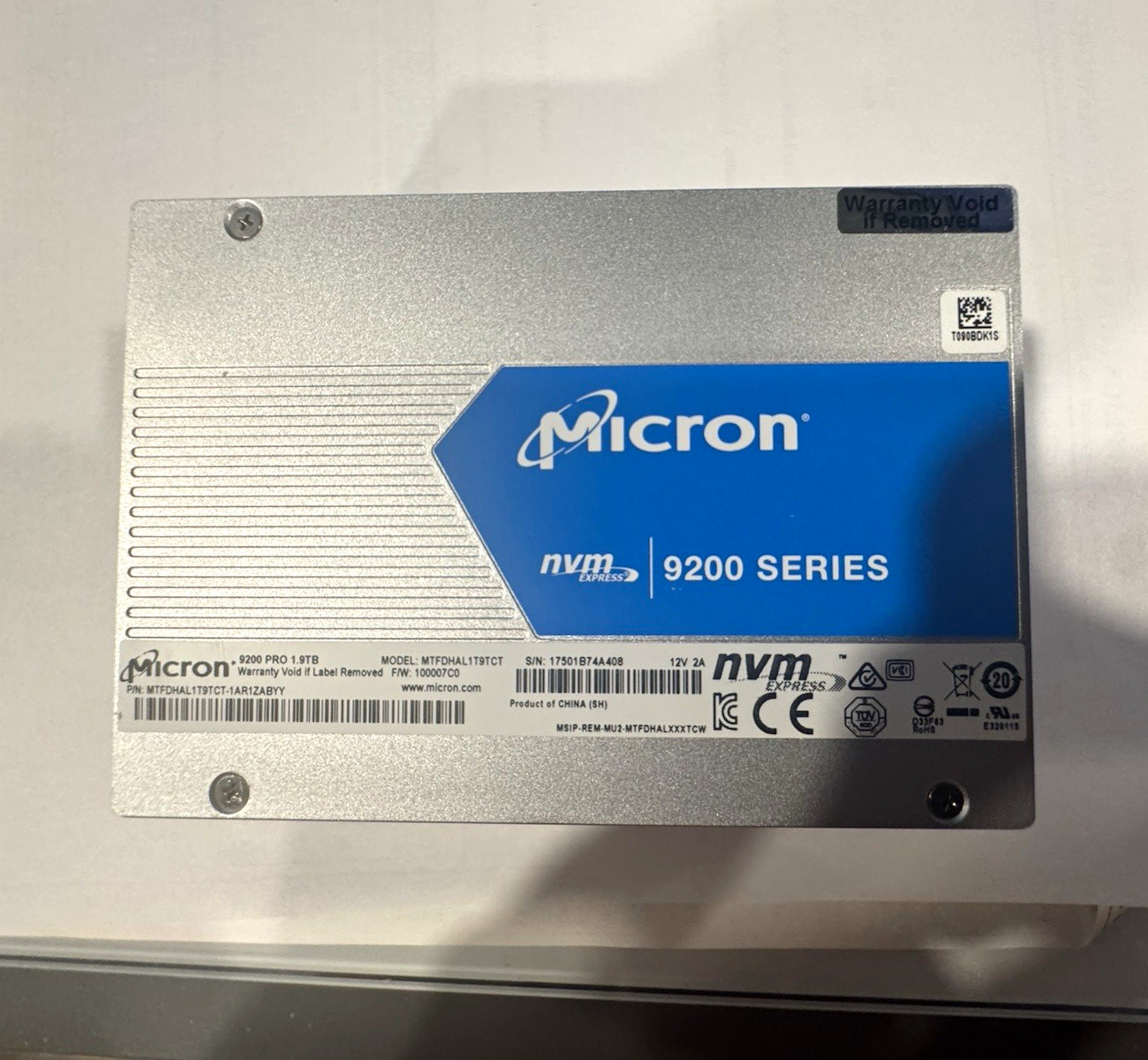 Micron 9200 pro 1.92TB 2.5in NVMe PCIe Internal SSD MTFDHAL3T8TCT