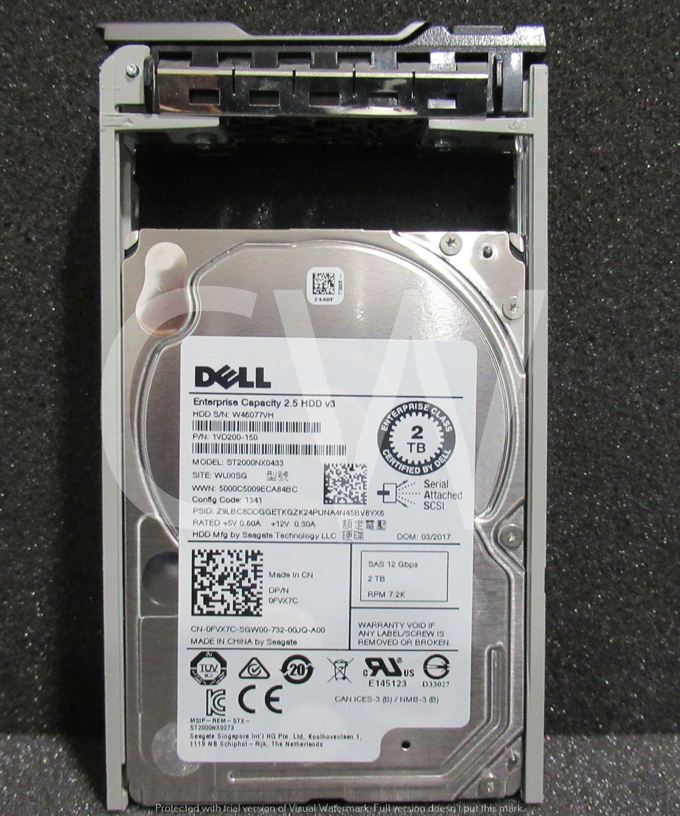 FVX7C ST2000NX0433 Dell ENT 2TB 7.2KRPM 12Gb 2.5" SAS HDD R720xd R320 R410 T620