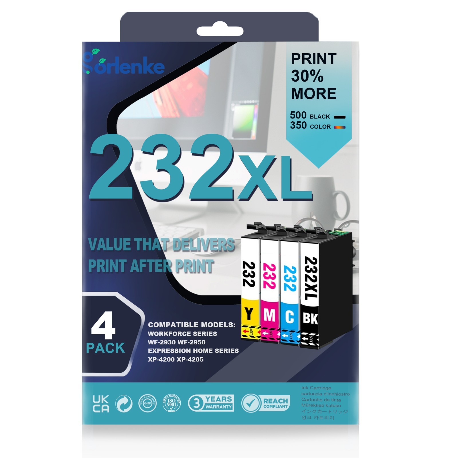 4 PACK 232XL Ink Replacement for Epson XP-4200 XP-4205 Printers