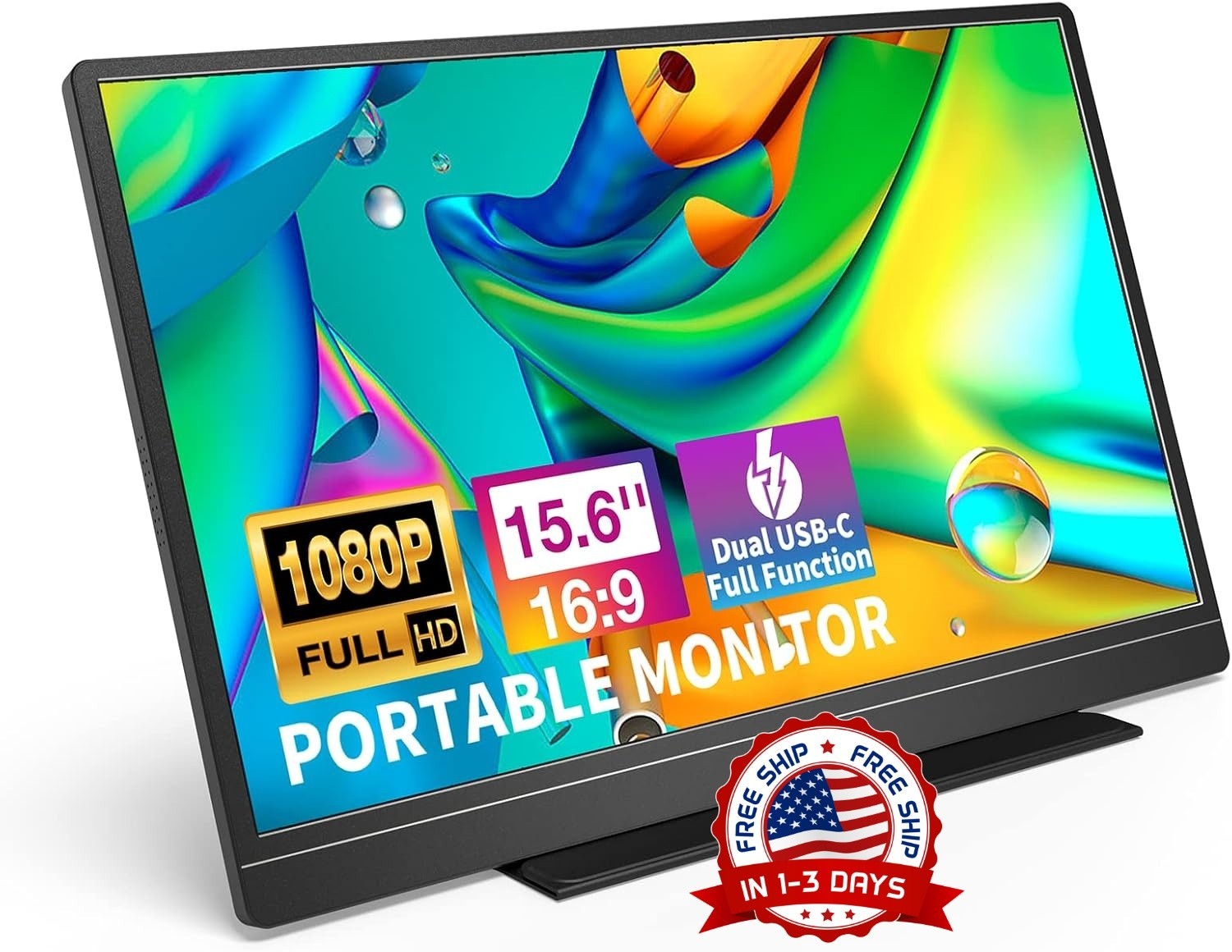 Monitor portátil de 15,6'' FHD 1080P con funda inteligente y altavoces duales