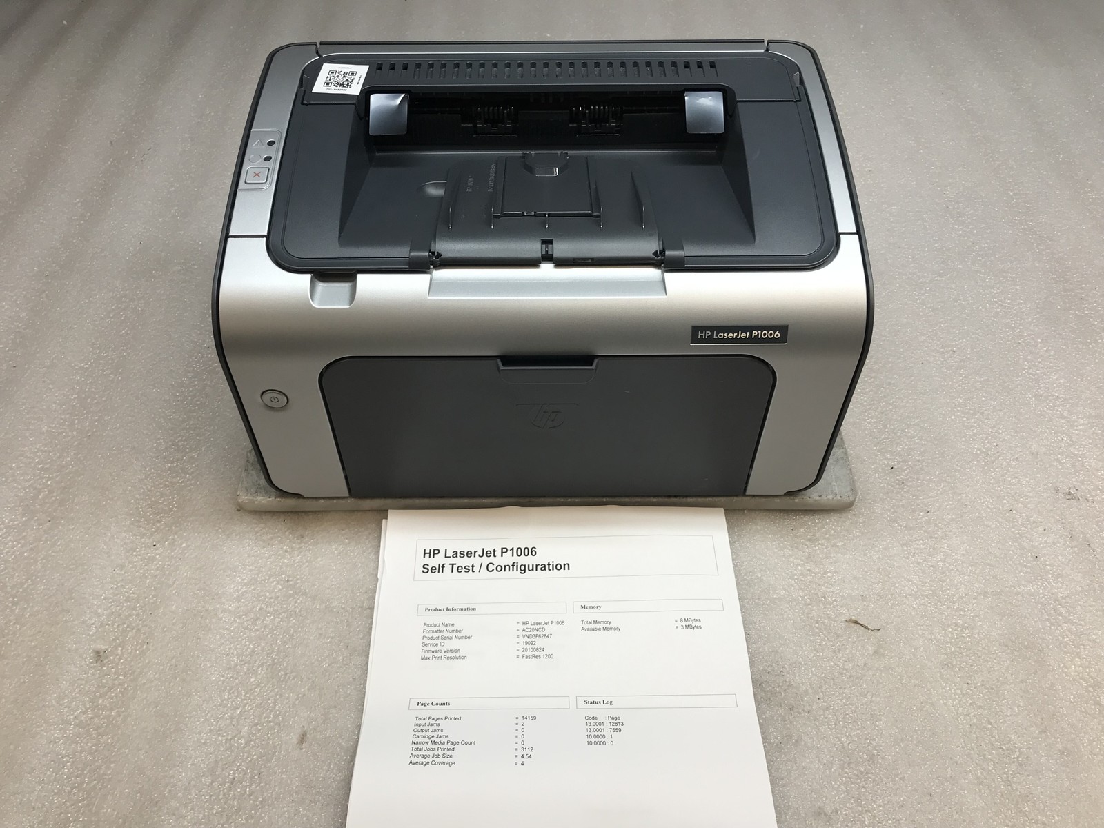 HP Laserjet P1006 LaserJet Printer Monochrome CB411A 14K Page Count Tested