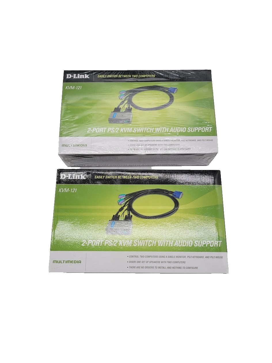 Lot of 2 D-Link (KVM-121) 2-Port PS/2 KVM Switch with Audio Support