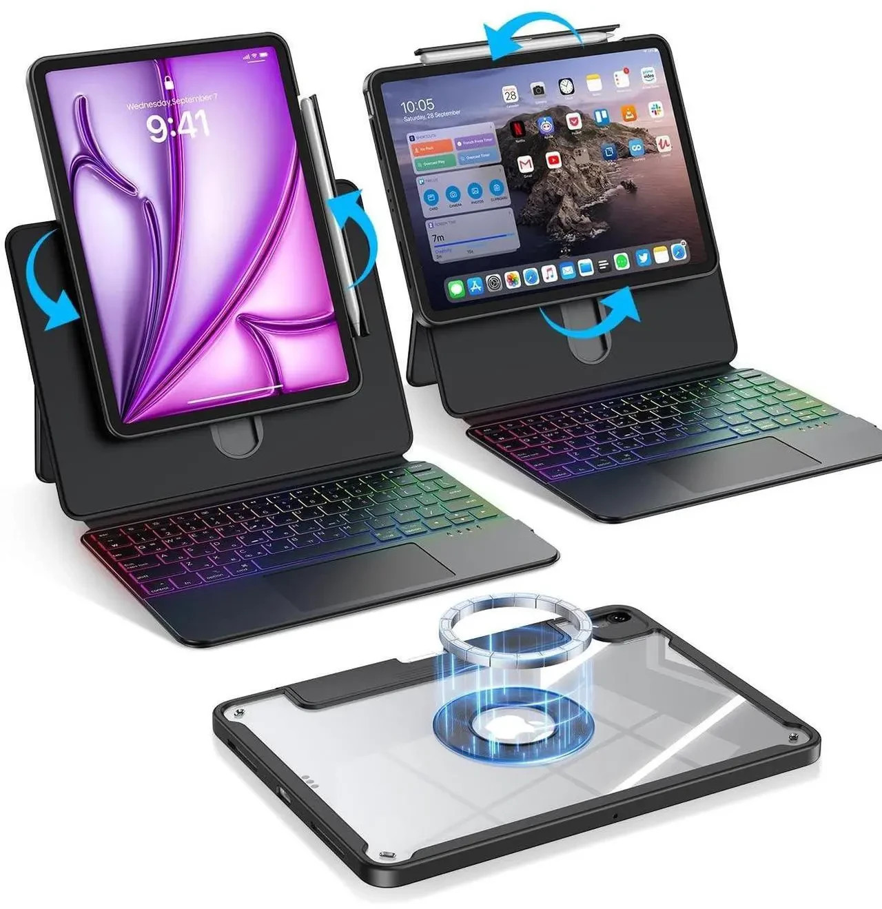 iPad Keyboard Case Magnetic Backlit RGB iPad Air 6/5/4 iPad Pro 11 4/3/2/1 Gen