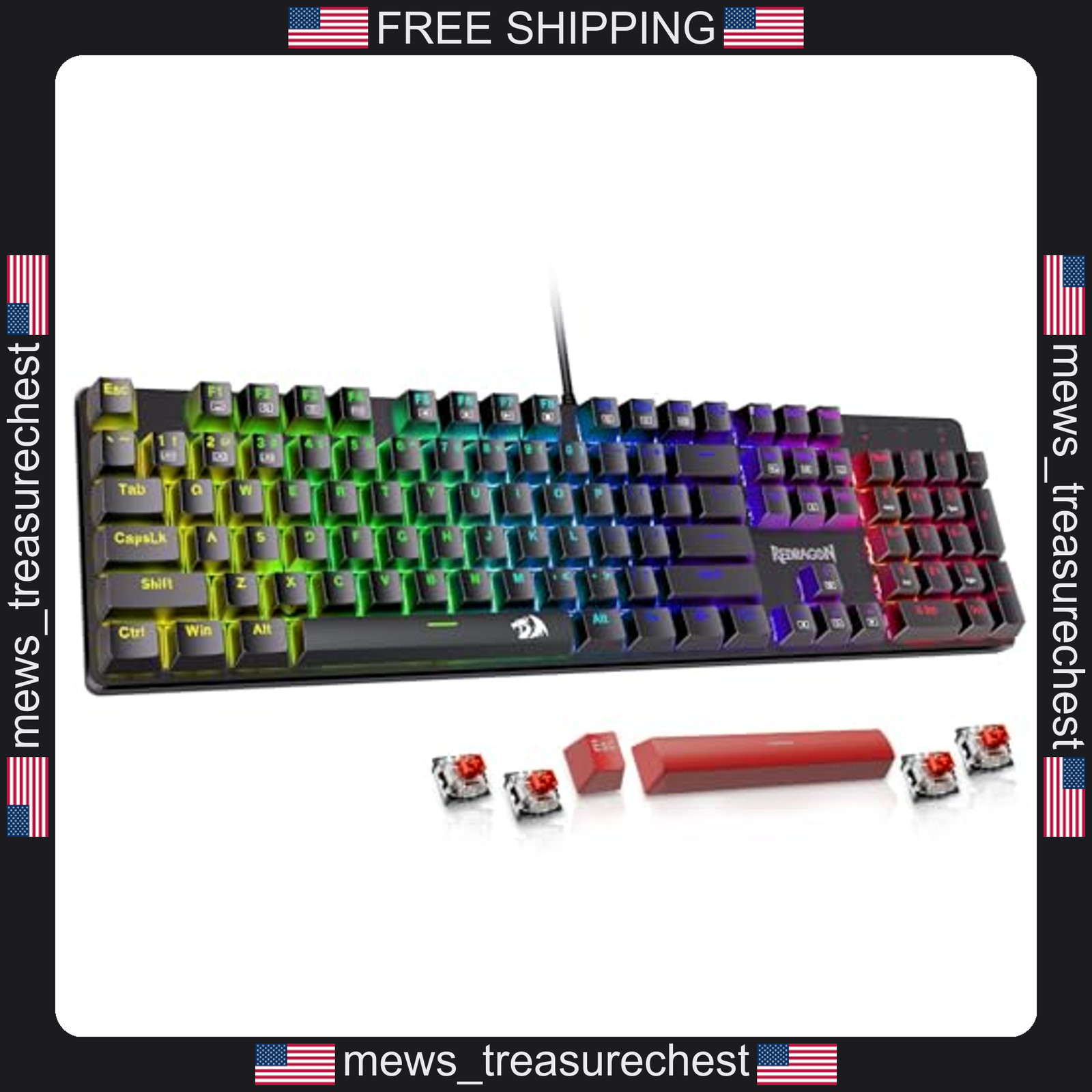 Redragon Mechanical Gaming Keyboard Wired with RGB Backlit, Hot-Swappable Red