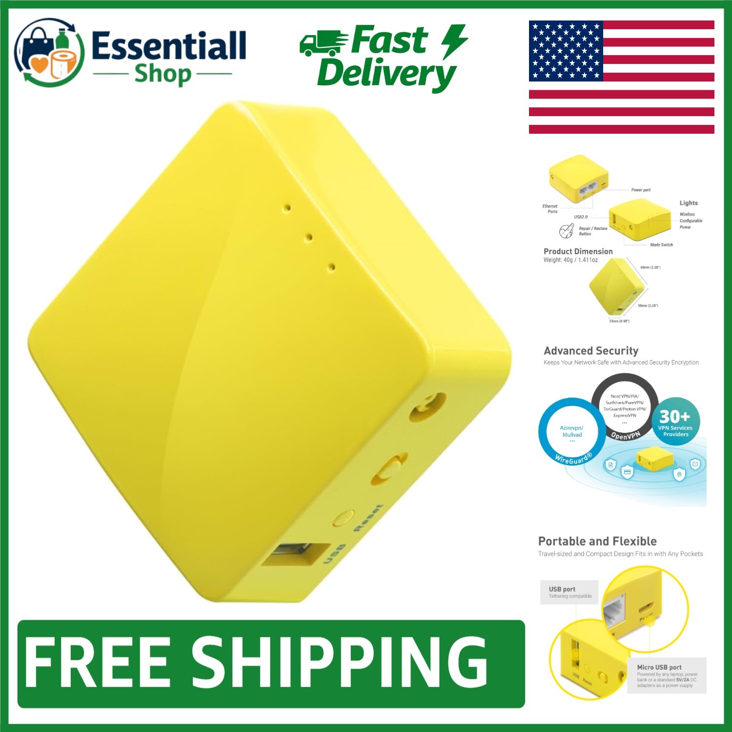 GL-MT300N-V2 Portable Mini Travel WiFi Router - VPN Enabled for Secure Use