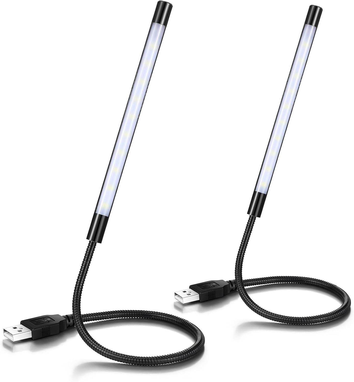 Tujoe 2 Pcs USB LED Gooseneck Light for Laptop Keyboard,Black