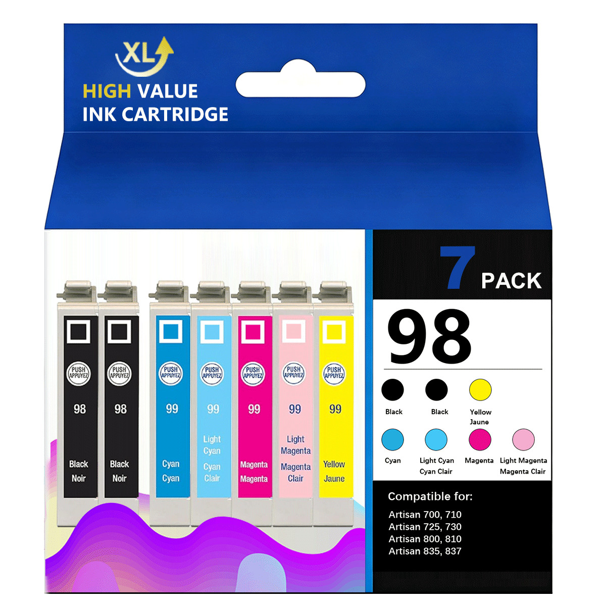 98 7PK Combo Pack High Capacity Ink Replacement for Epson Artisan Series