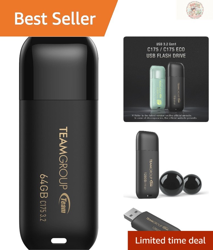 Sleek Matte Black 64GB USB 3.2 Thumb Drive - Fast Data Transfer & Dust Proof