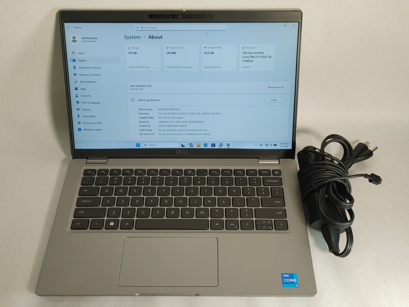 Dell Latitude 5420 Core i5-1135G7 2.40 GHz 16 GB DDR4 128 GB NVMe Windows 11 Pro