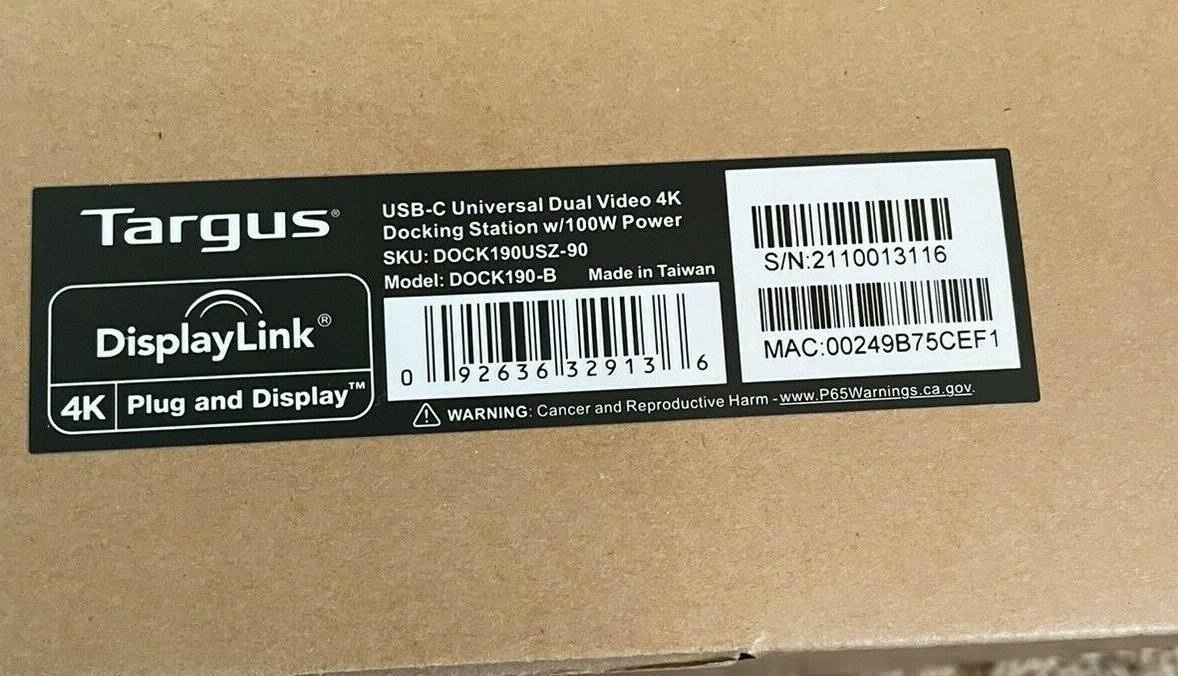 TARGUS DOCK190USZ USB-C 100W UNIVERSAL DV4K DOCKING STATION *BRAND NEW*