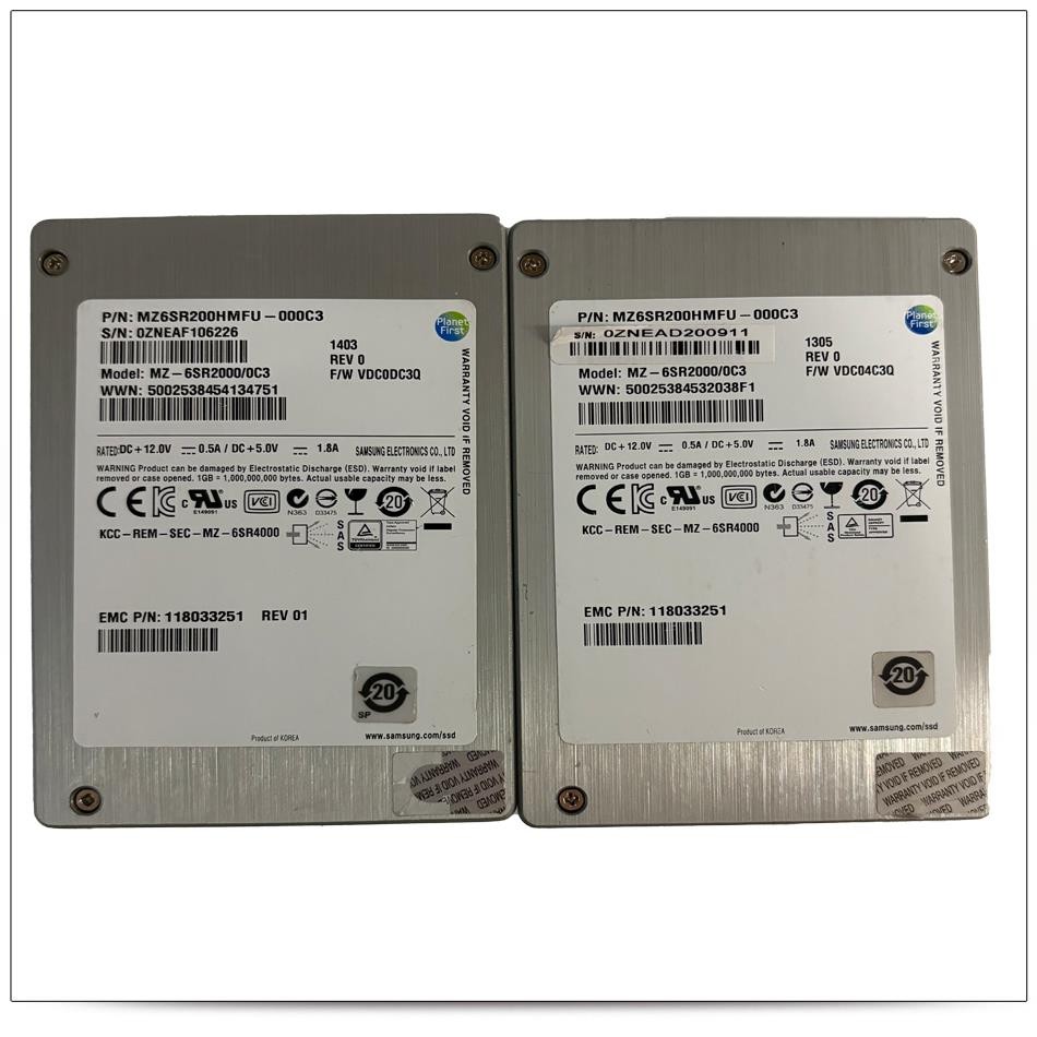 Lot of 2, Samsung MZ-6SR2000/0C3 200GB SAS 2.5” 6Gbps SSD Solid State Drive