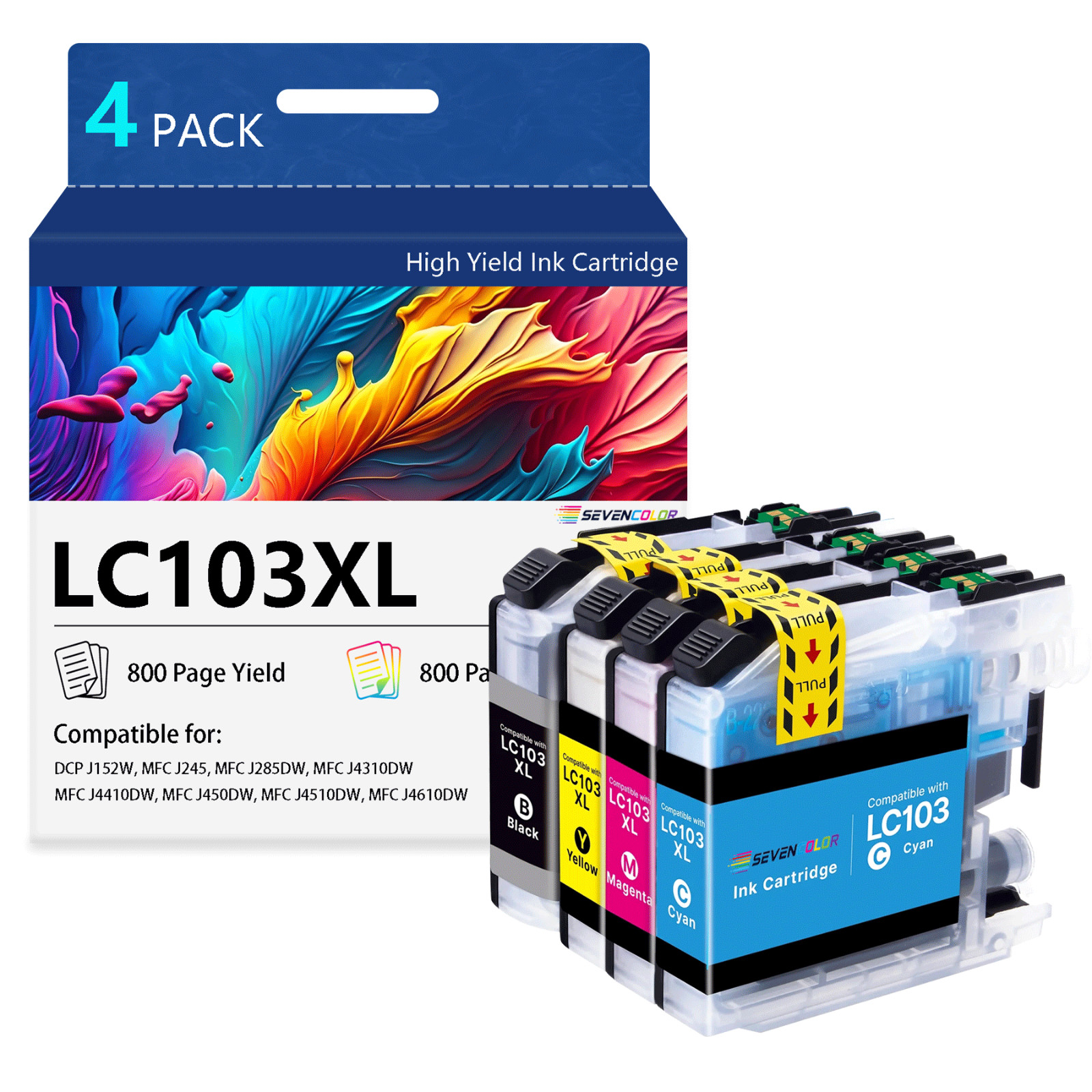 LC103XL Ink Cartridges, 4-Pack | High-yield BK/C/M/Y set fits MFC-J870DW printer