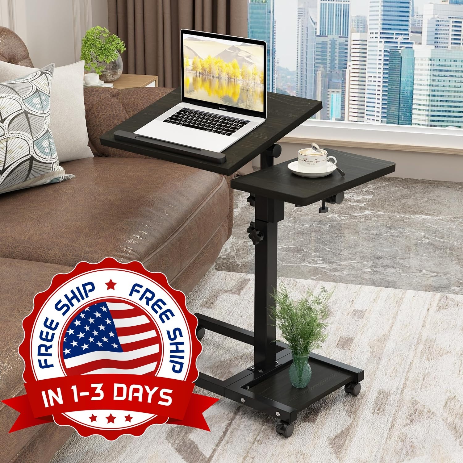 Escritorio Con Ruedas Portatil Ajustable Mesa Para Laptop ט Computadora De Cama.