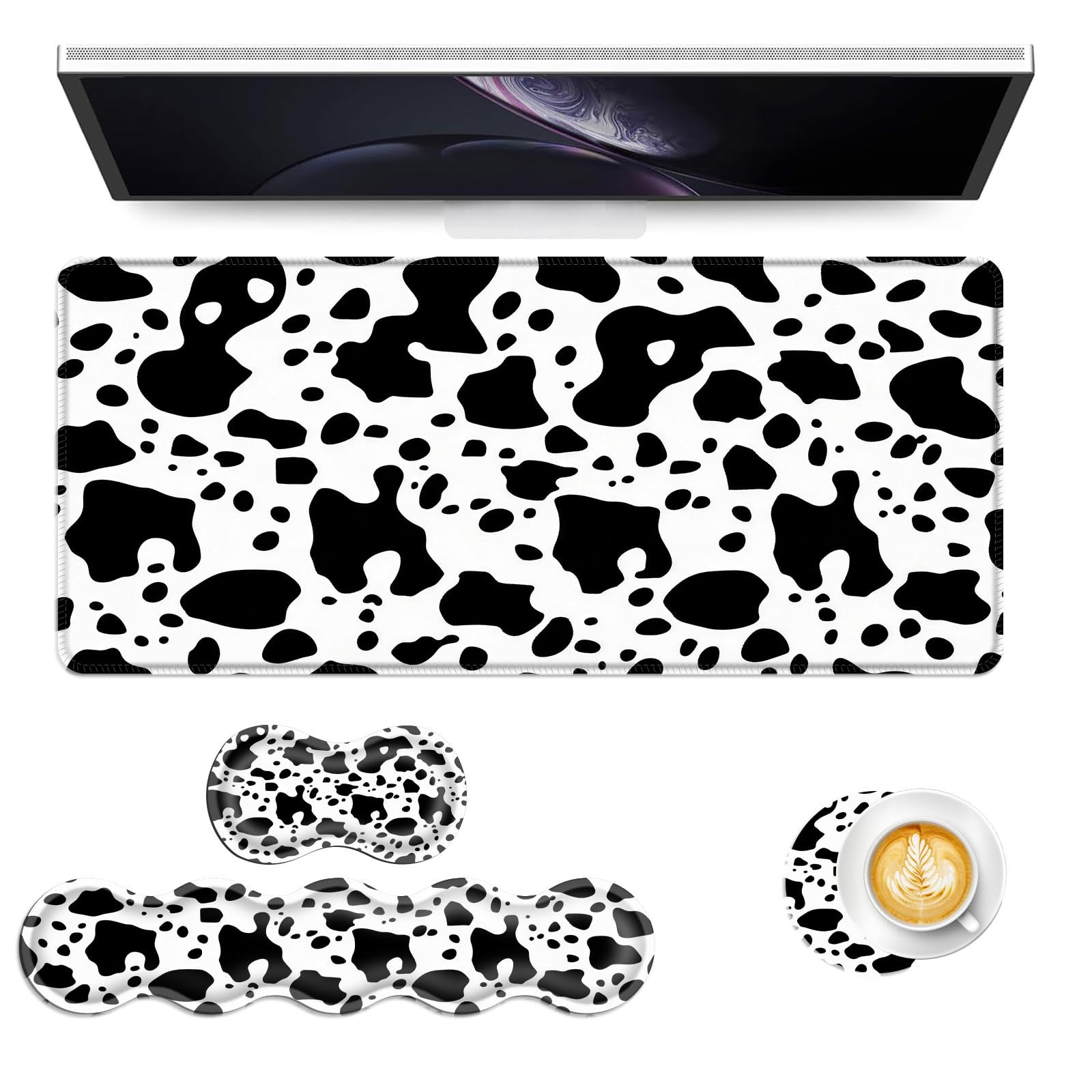 Keyboard Mouse Pad Set, Extended Gaming Mouse Pad+Ergonomics Keyboard Wrist R...