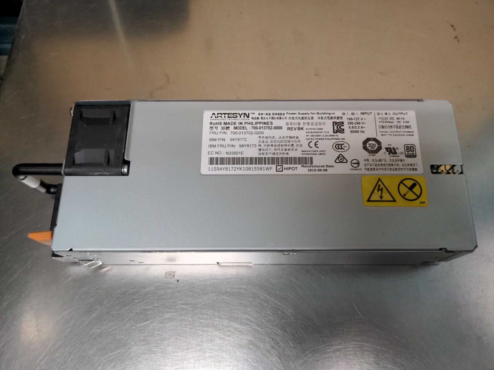 - IBM  700-013702 94Y8172 94Y8173 550W POWER SUPPLY FOR x3650 M5 X3500 M5 