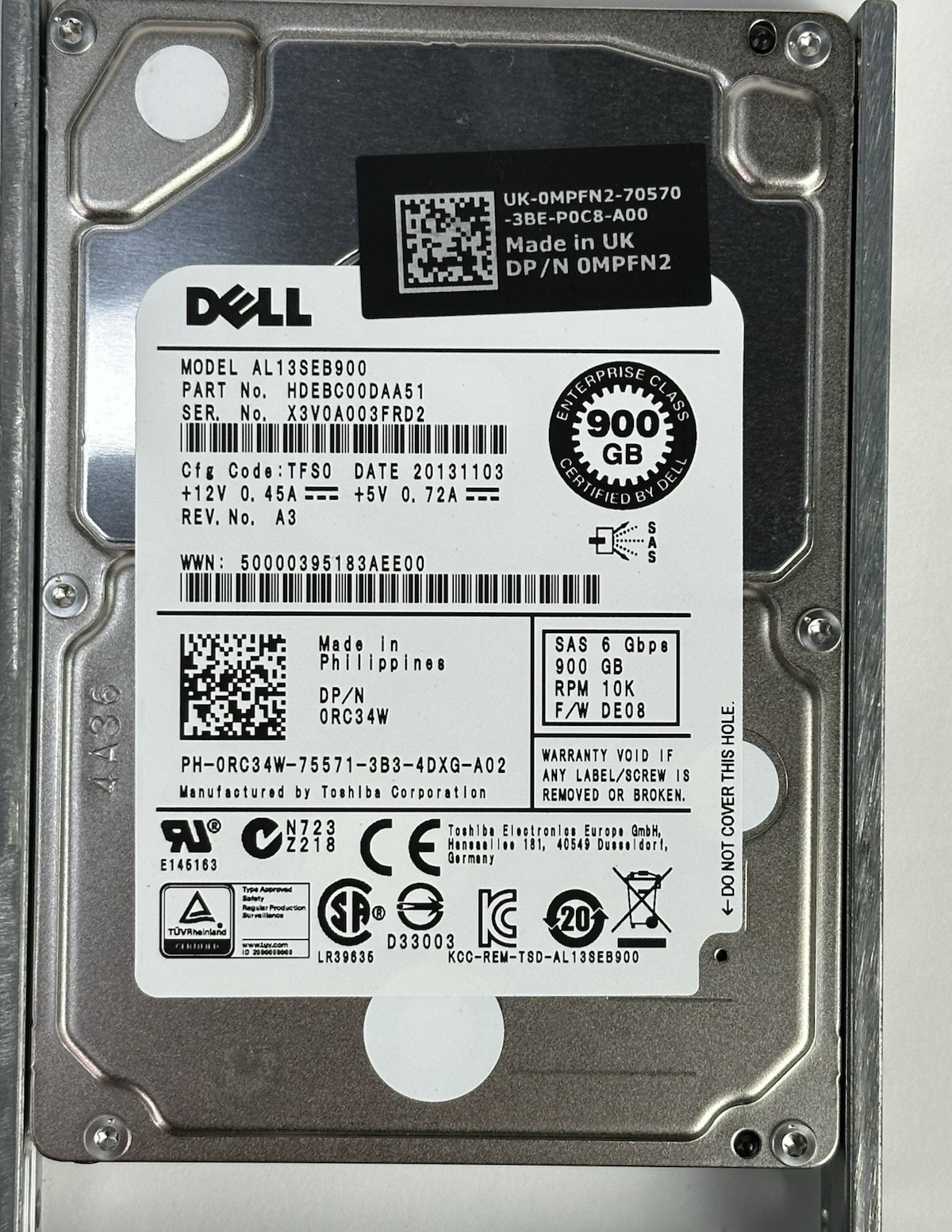 Dell 900GB SAS 6 Gbps 2.5" 10K RPM SFF Hard Disk Drive HDD Dell Tray 512n HDD 6G