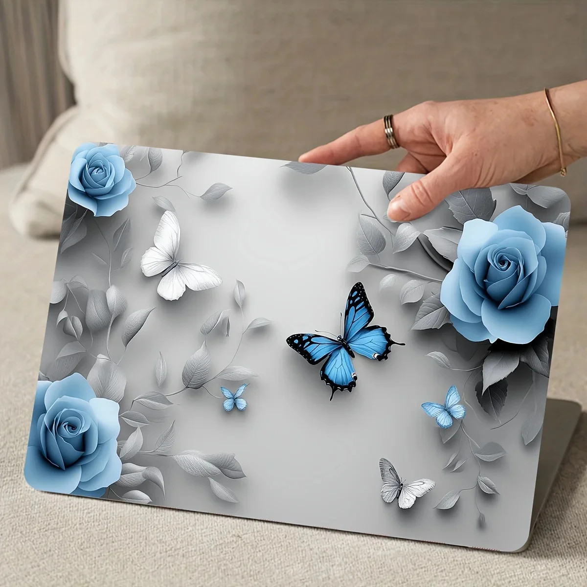 2Pieces of Blue Rose Butterfly PVC Laptop Stickers for Laptops Can Be Customized