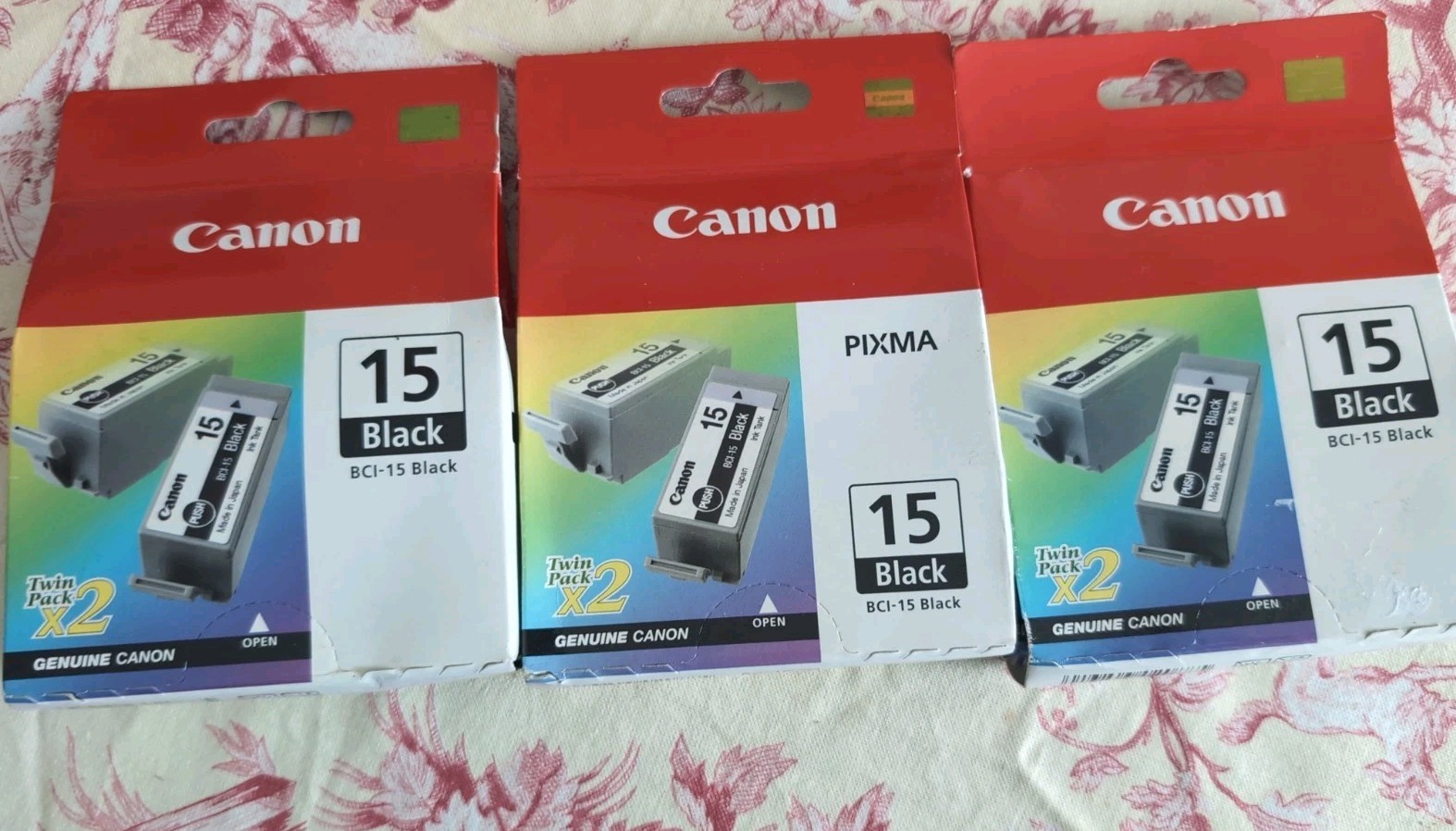Canon BCI-15 Black Ink Lot of 3 Black 15 TwinPak PIXMA  Genuine Canon Cartlidge
