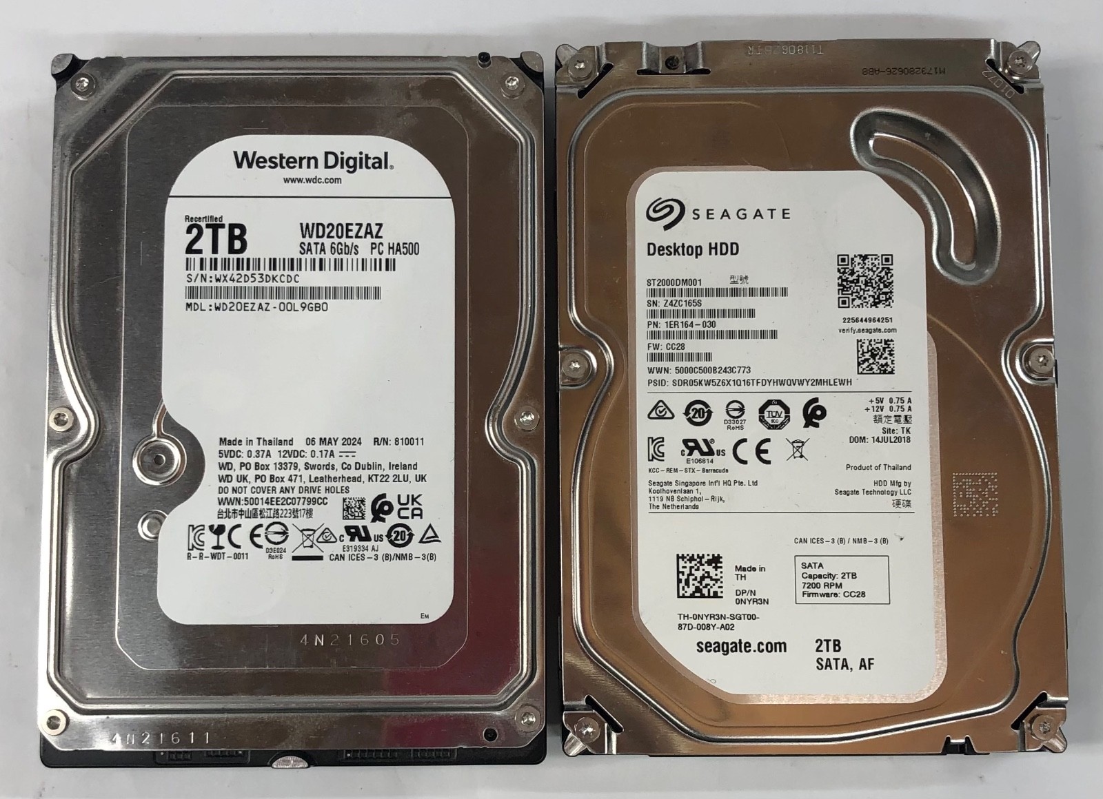 4TB Total Lot (2x 2TB) 3.5" Desktop HDD SATA Seagate ST2000DM001 WD WD20EZAZ