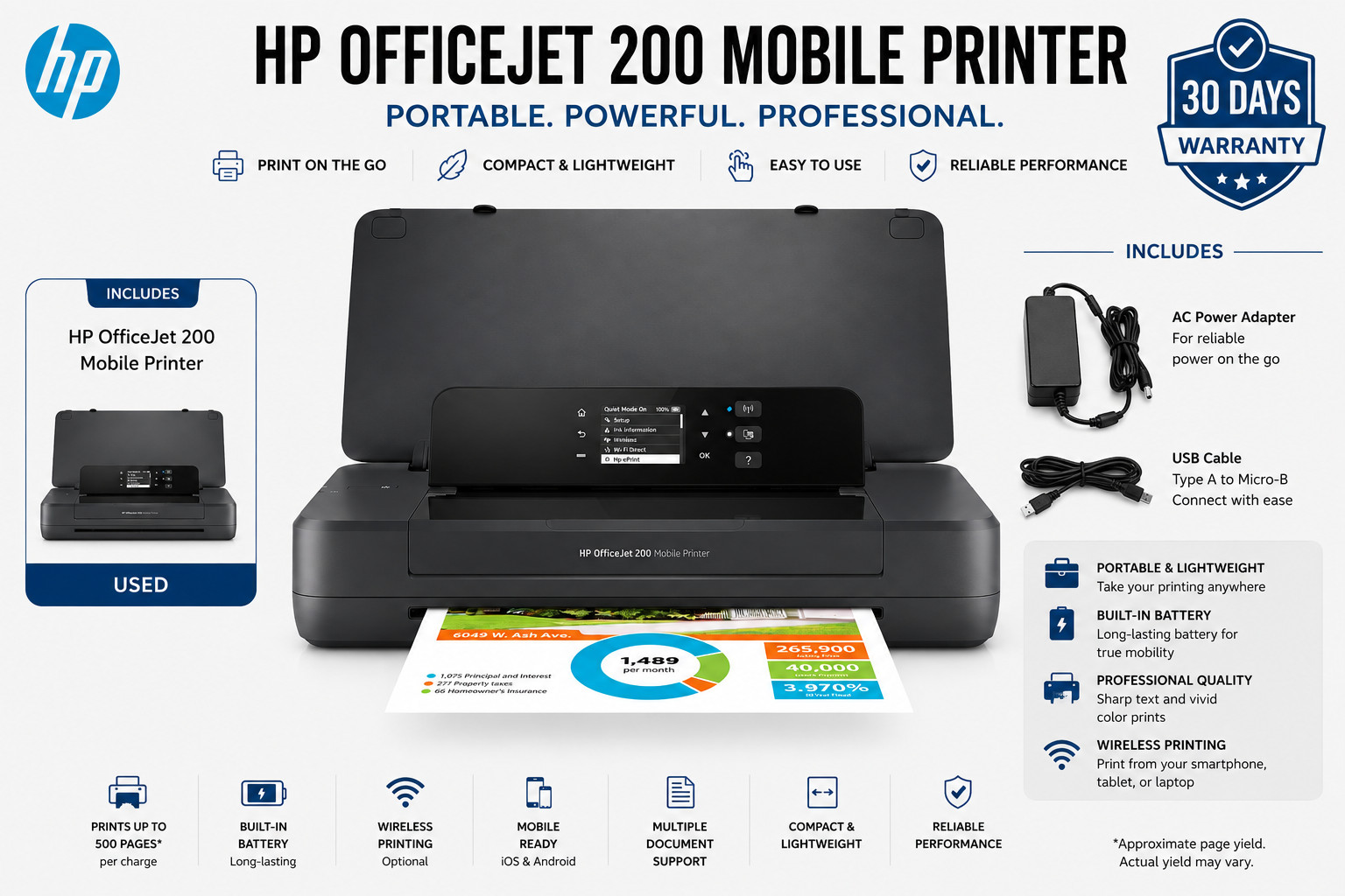 HP OfficeJet 200 Portable Printer with Wireless and Mobile Printing TESTED - 006