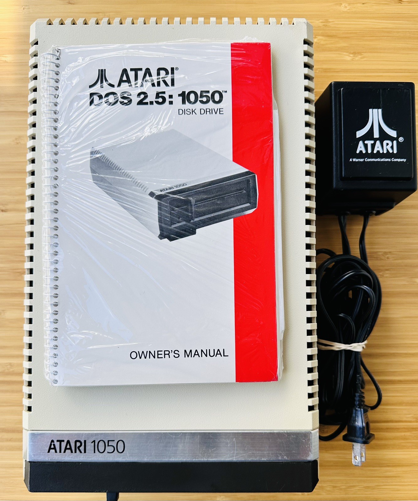 Vintage Atari 1050 Disk Drive w/ PSU  & Sealed Manual & DOS Disk - TESTED - Read