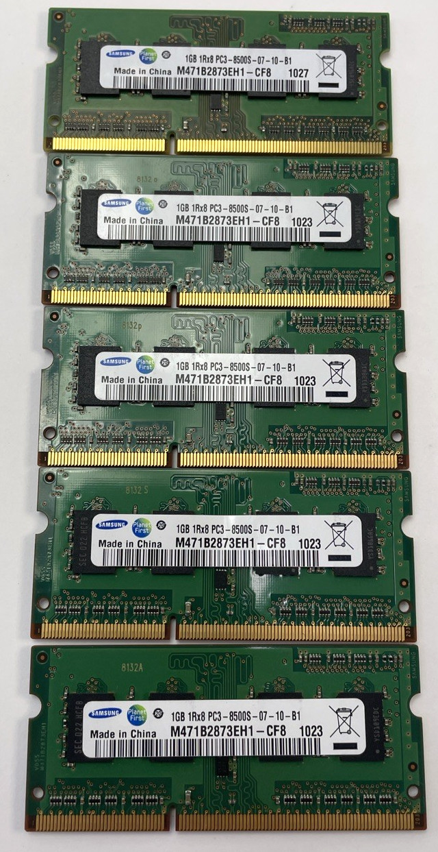 Lot of 5 x Samsung * Planet First * 1GB 1Rx8 PC3-8500S-07-10-B1 M471B2873EH1-CF8
