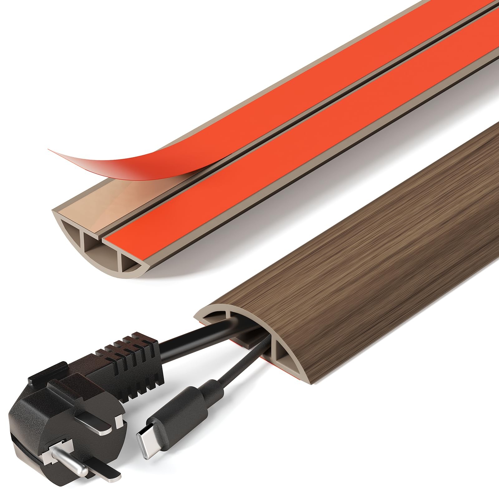 DELAMU 5ft Self-Adhesive Floor Cord Cover, 1.2''W Cord Hider, WalnutWood | Co...