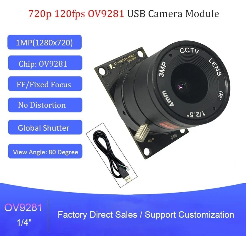 720P 220fps Global Shutter USB Camera Module OV9281 FF Monochrome UVC Webcam OTG