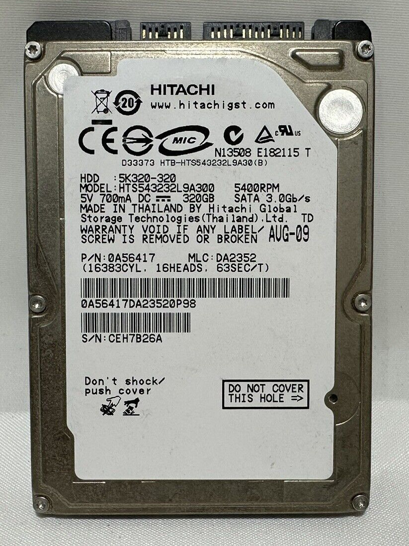 Hitachi 320GB 2.5" SATA Laptop Internal HDD 5K320-320 ~ HTS543232L9A300