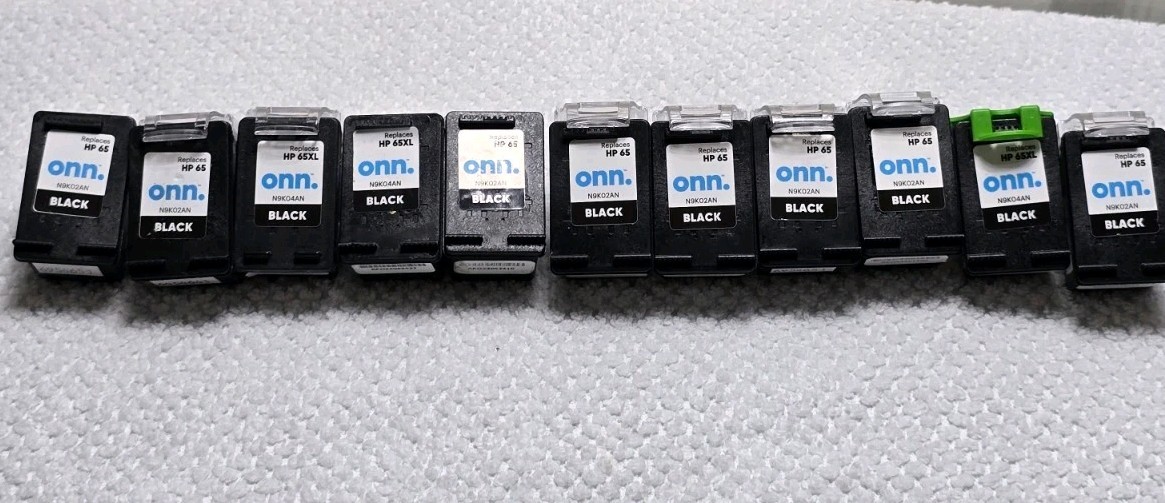 Onn N9K02AN Black Ink Cartridge Replaces HP 65 65XL Lot of 11 Opened 