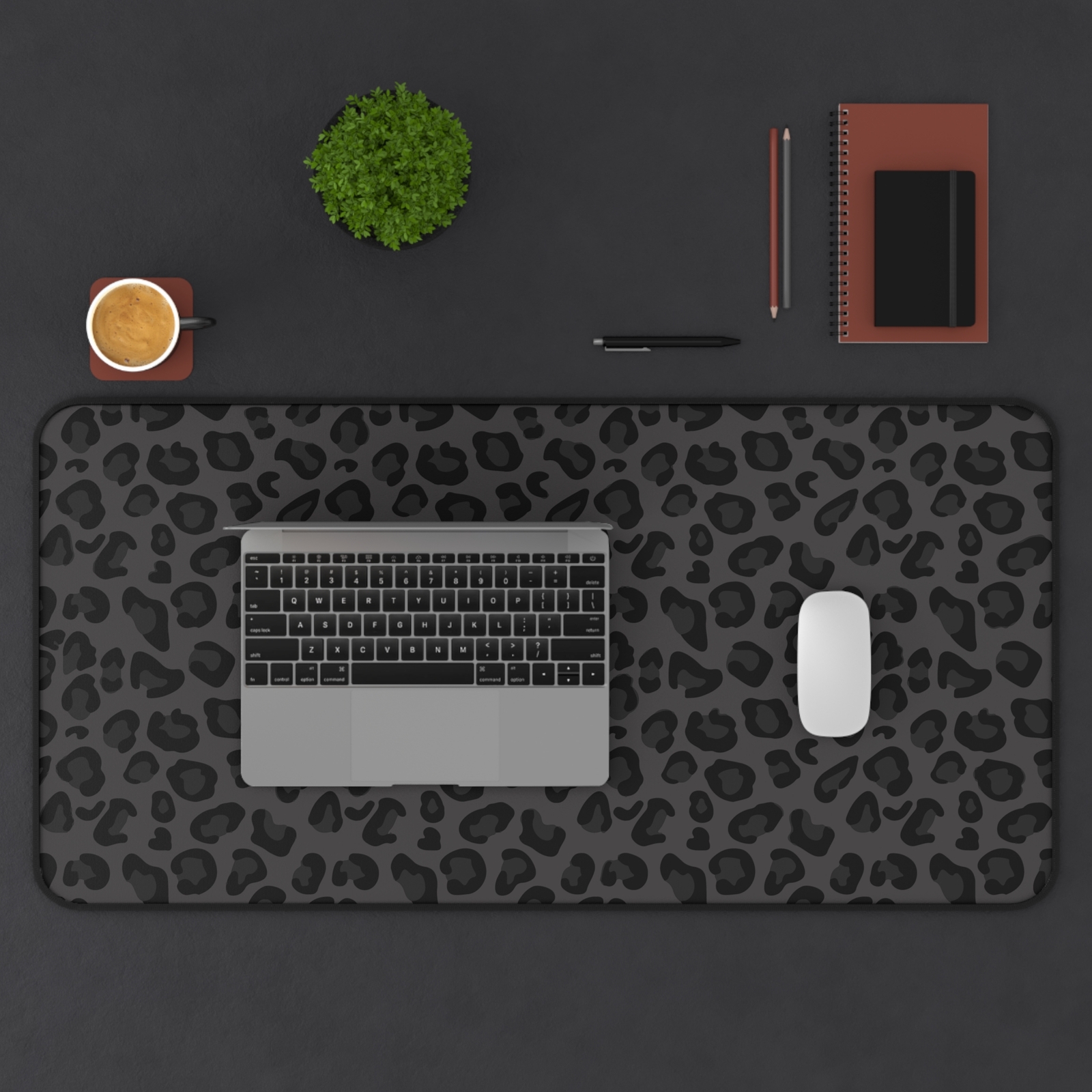 Gray Leopard Print Desk Mat, Mousepad