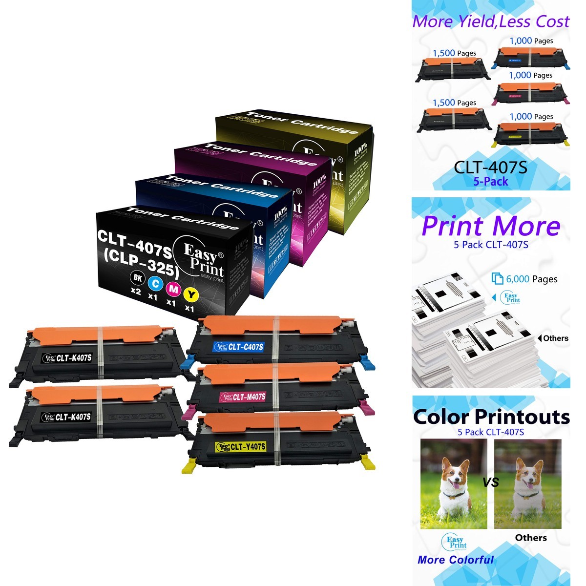 EASYPRINT (1xSET Extra BK) Compatible 407S Toner Cartridge CLT-407S Used