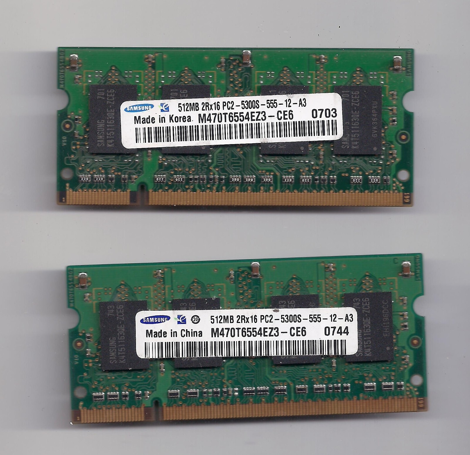1 Samsung 512MB 2RX16 PC2-5300S-555 M470T6554EZ3 Laptop Memory