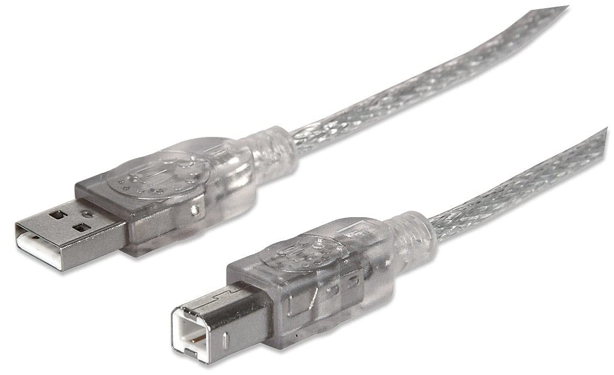 Manhattan A Male/B Male, 1.8m (6 Feet) Translucent Silver Hi-Speed USB Device Ca
