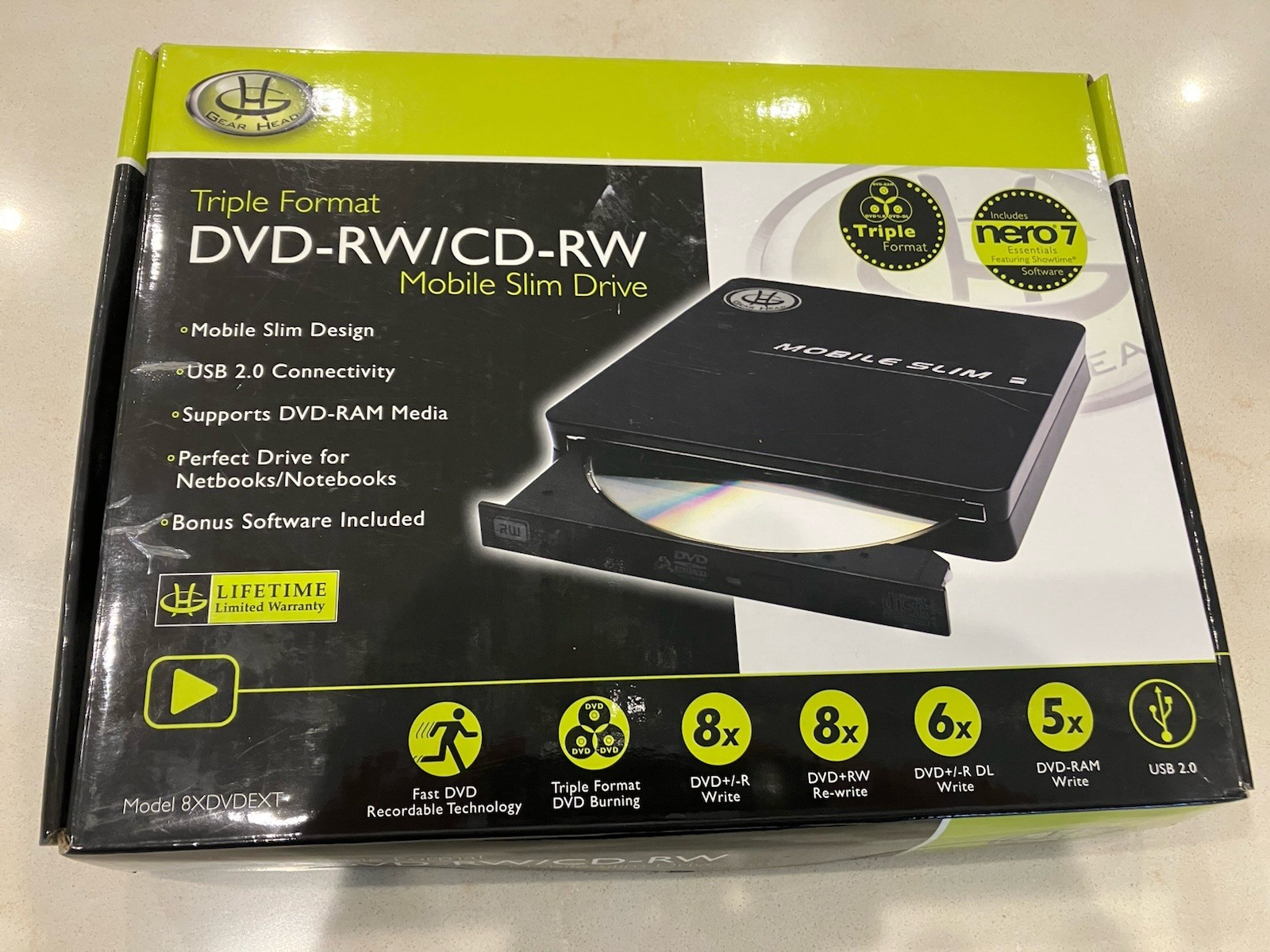 GEAR HEAD 8XDVDEXT Black Triple Format DVD-RW/CD-RW Mobile Slim Hard Drive